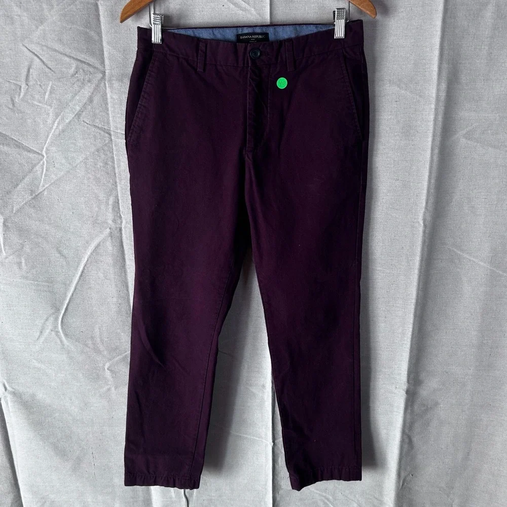 Banana Republic Aiden Fit Chinos Mens 30x30 Burgundy Slim Cotton‎ Pants 1166